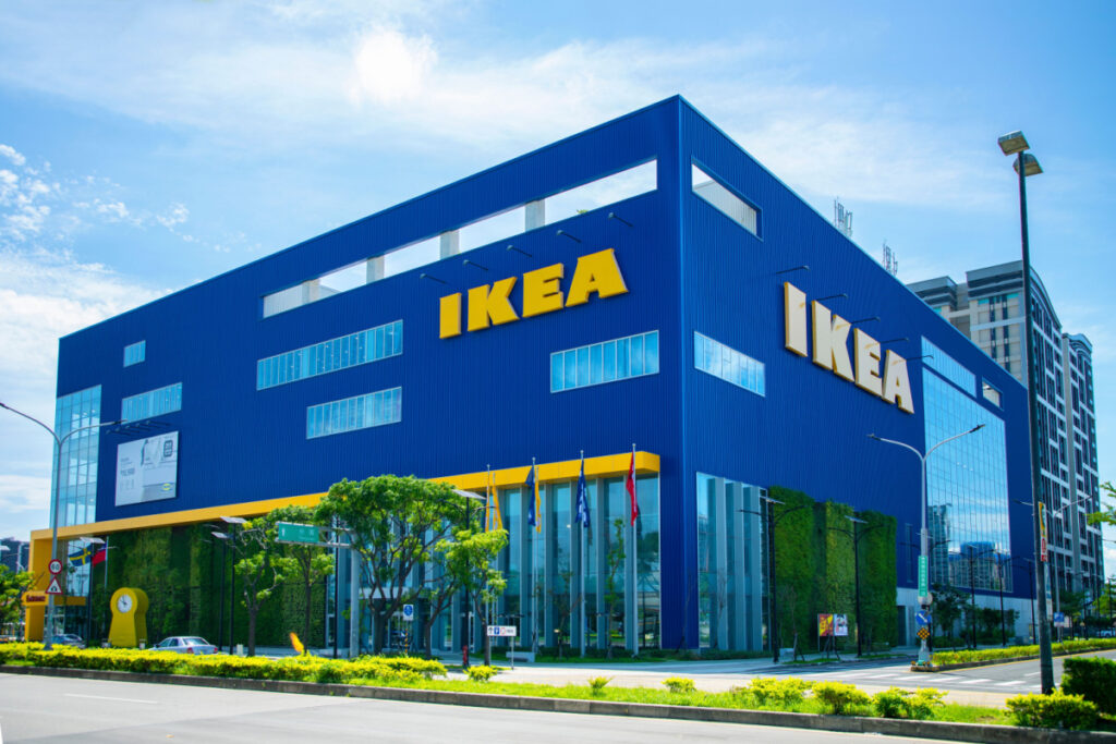 Blue IKEA store on sunny day