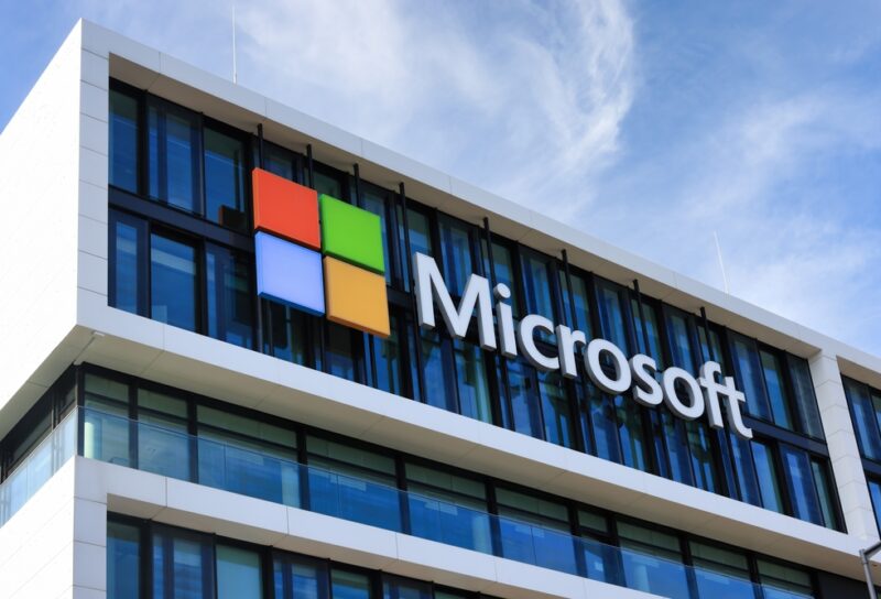 Microsoft logo at the company office building