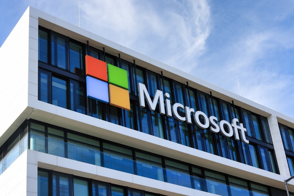 Microsoft logo at the company office building