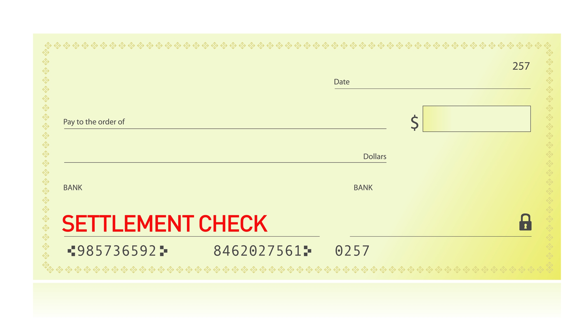 A blank settlement check regarding the Sixties Scoop survivors settlement checks being delayed 