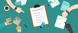 illustration of hands with regulations written on clipboard regarding information on how consumer law applies to businesses