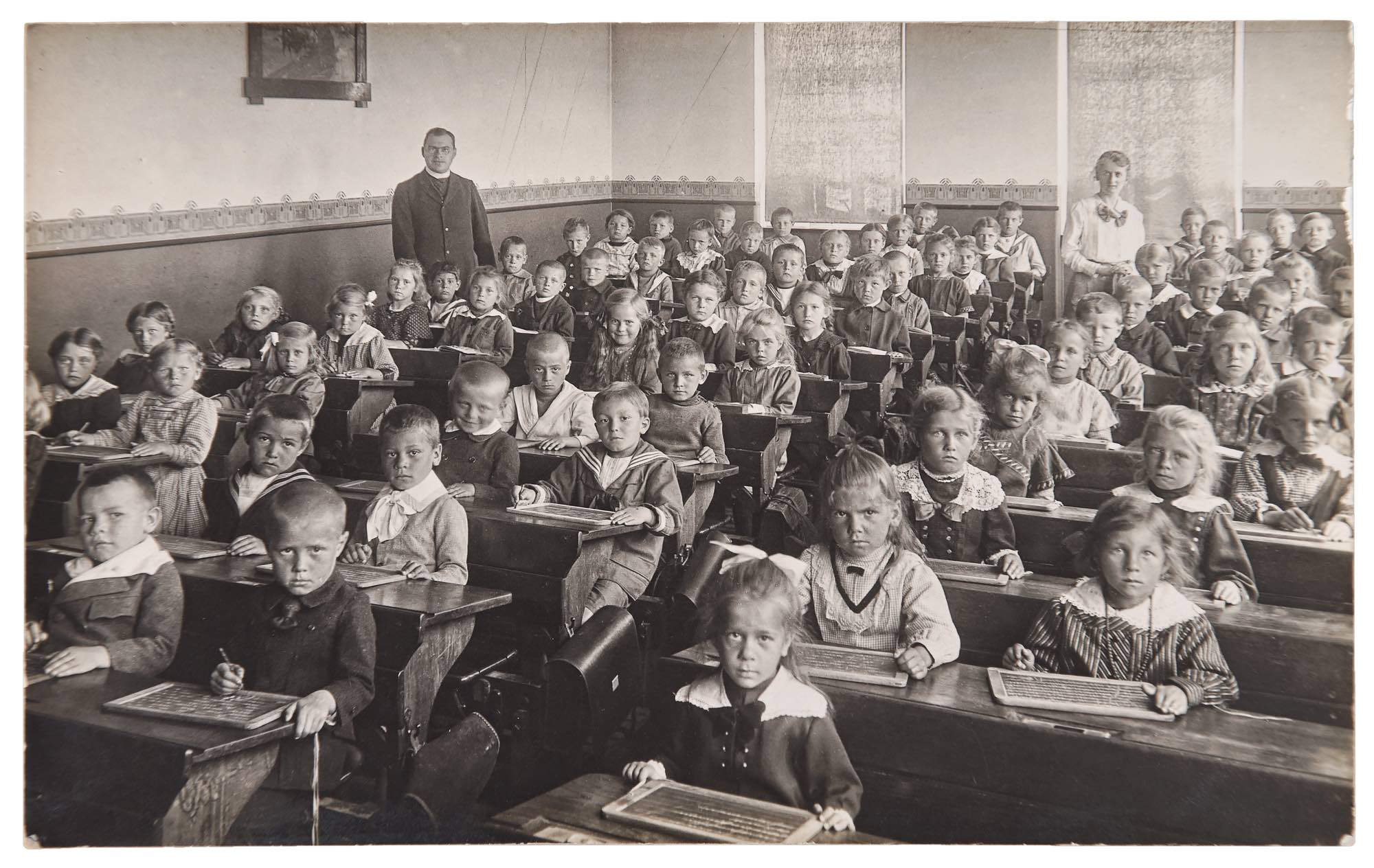 Black and white photo of Aboriginal school children in residential school