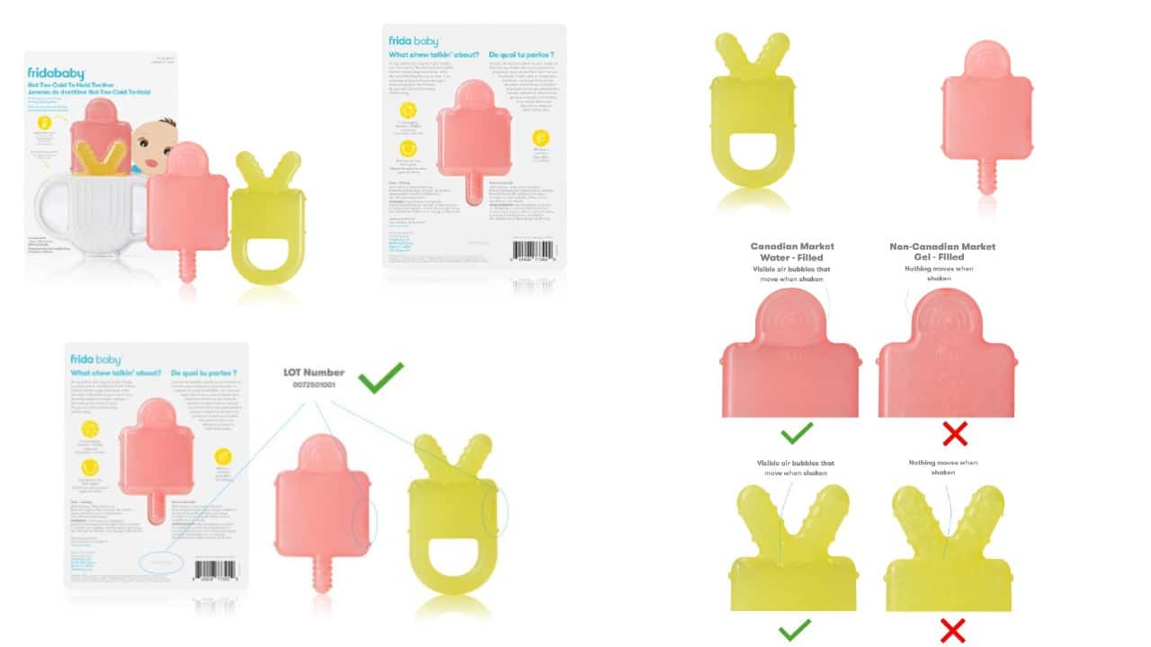 Fridababy Canadian model (water-filled) Not-Too-Cold-To-Hold Teethers recalled due to presence of microbe