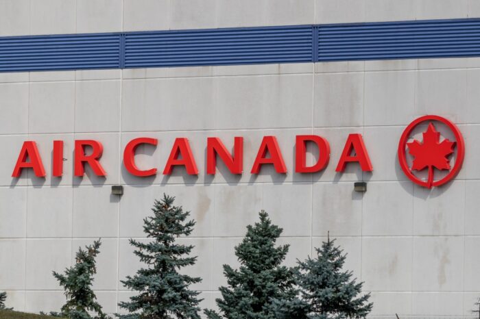 Full Air Canada logo on the side their cargo facility at Toronto Pearson Intl. Airport.
