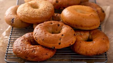 Close up of various bagels, representing the bagel recall.