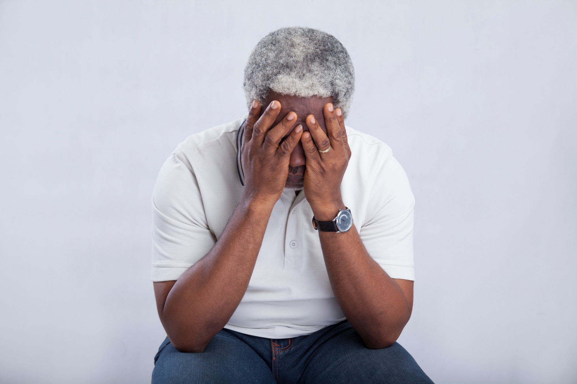 Upset senior man regarding the class action lawsuit filed against Camilla Care Community 