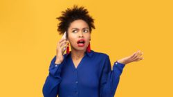 woman trying to get a refund on the phone