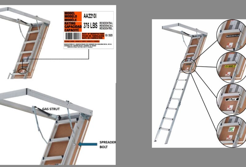 Louisville, Featherlite, Lite & Century Attic Stairway Ladders with gas struts